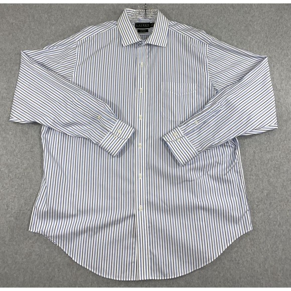 Polo Ralph Lauren Shirt Men's 17 1/2 36/37 Blue Striped Classic Fit Button Up‎ - Picture 1 of 11